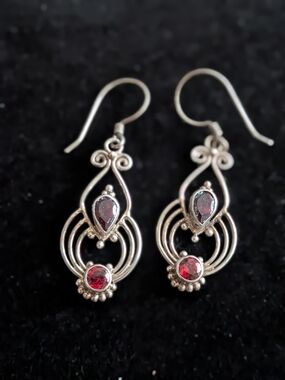 Sterling-Style Red Gemstone Drop Earrings - Women Jewelry
